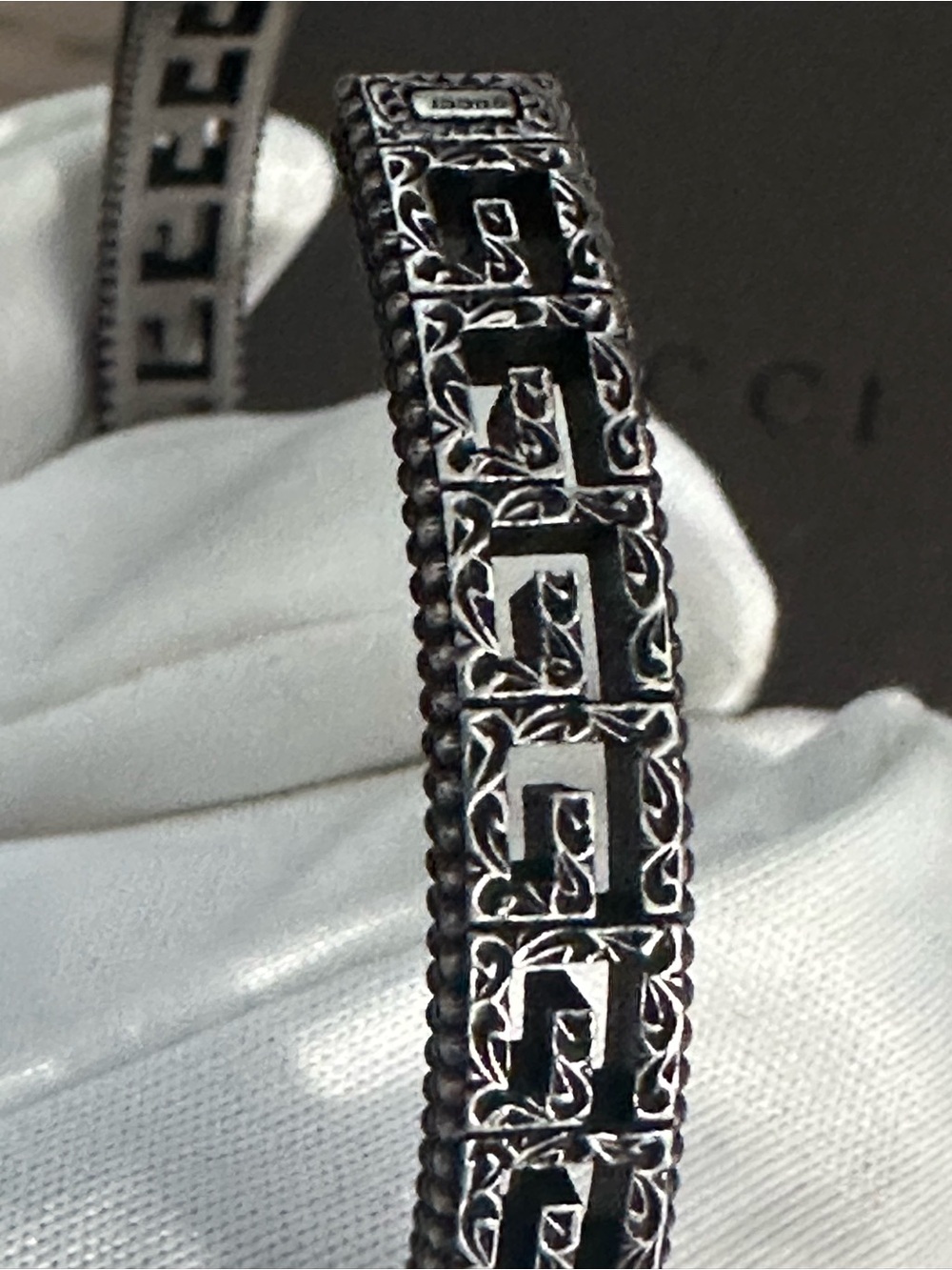 GUCCI 551919 Sterling Silver Square G Arabesque Cuff Bracelet